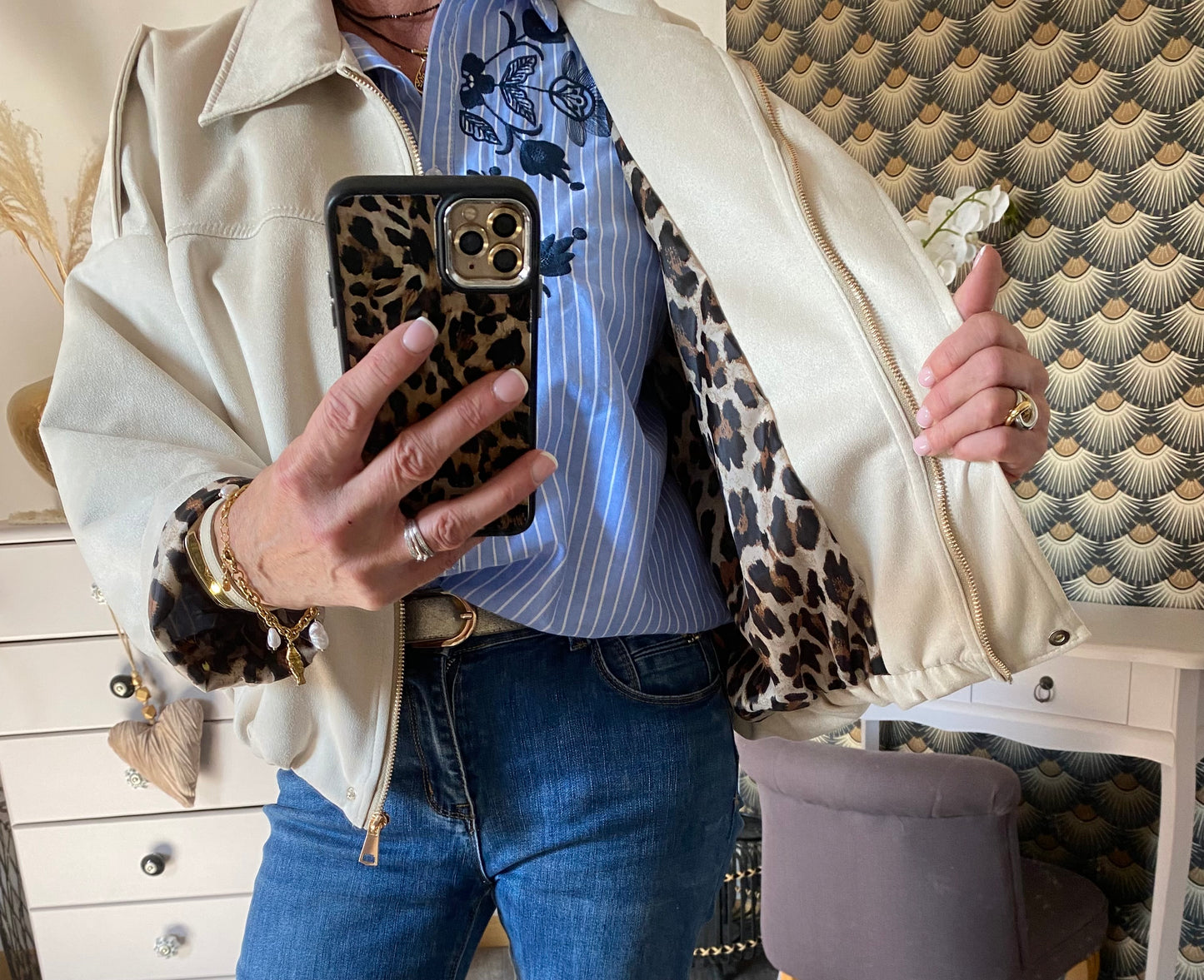 VESTE BOULE SUEDINE ECRU 36/44