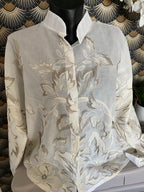 CHEMISE CORINNE BRODEE  ECRU ET TAUPE   TU 36/44