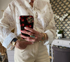 CHEMISE CORINNE BRODEE  ECRU ET TAUPE   TU 36/44