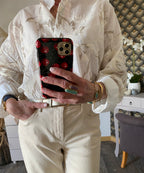 CHEMISE CORINNE BRODEE  ECRU ET TAUPE   TU 36/44