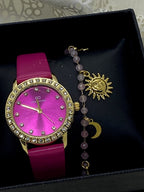 COFFRET MONTRE FUSHIA  ET BRACELET QUARTZ ROSE