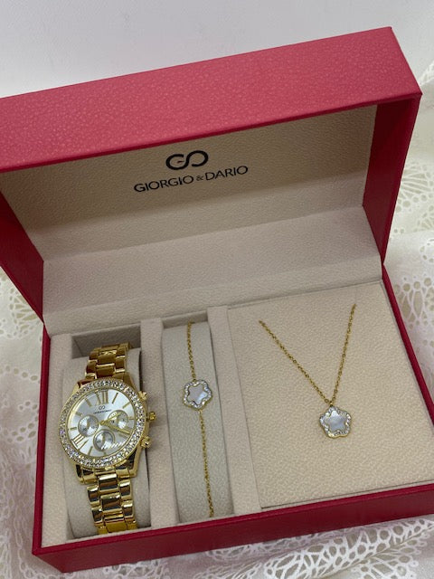 COFFRET  5     MONTRE PLUS PARRURE BRACELET ET COLLIER ACIER INOXYDABLE