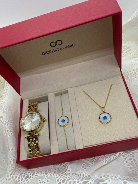 COFFRET  1     MONTRE PLUS PARRURE BRACELET ET COLLIER ACIER INOXYDABLE