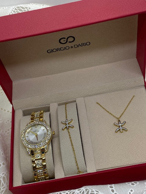 COFFRET  3    MONTRE PLUS PARRURE BRACELET ET COLLIER ACIER INOXYDABLE