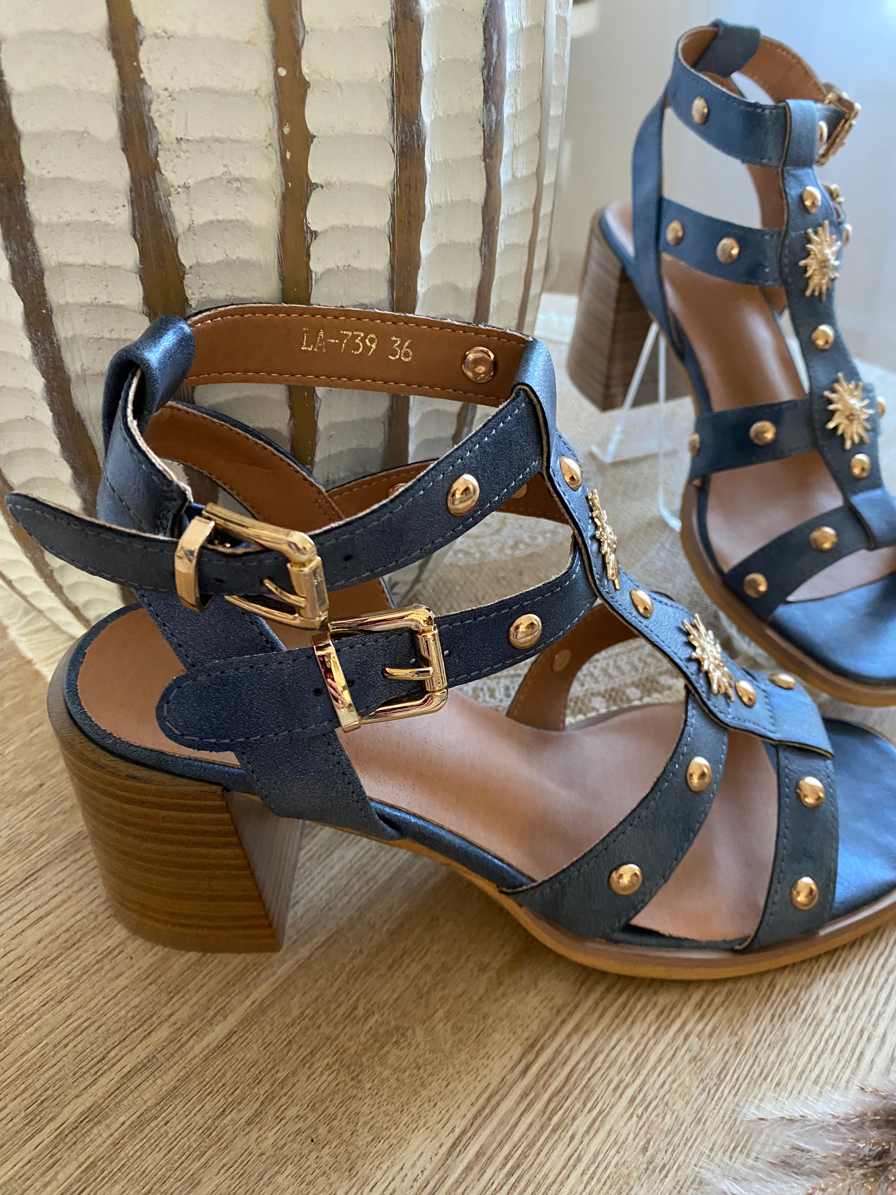 SANDALES A TALON BLEU JEAN ERYNN POINTURES 36/37/38/39/40/41