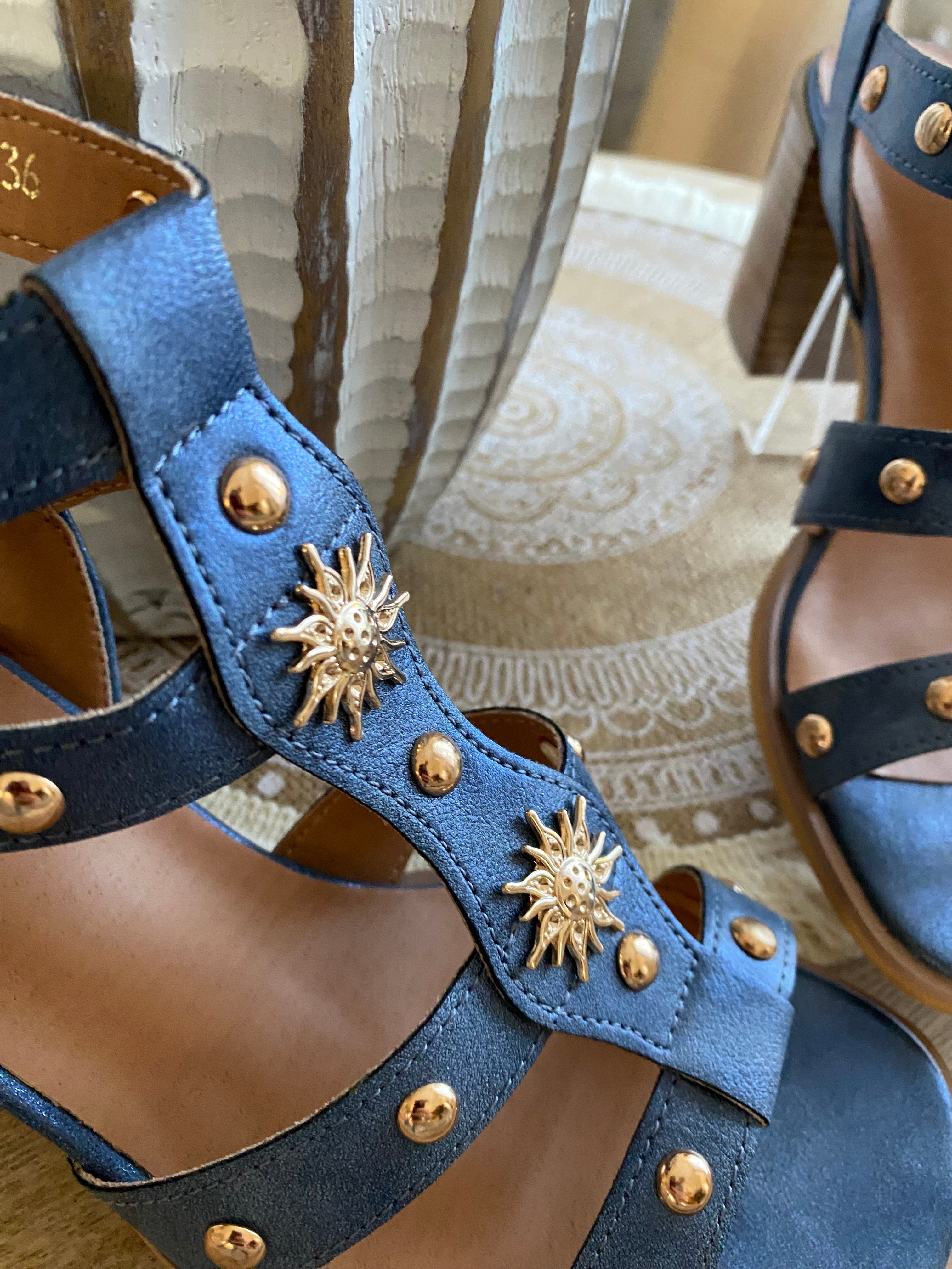 SANDALES A TALON BLEU JEAN ERYNN POINTURES 36/37/38/39/40/41