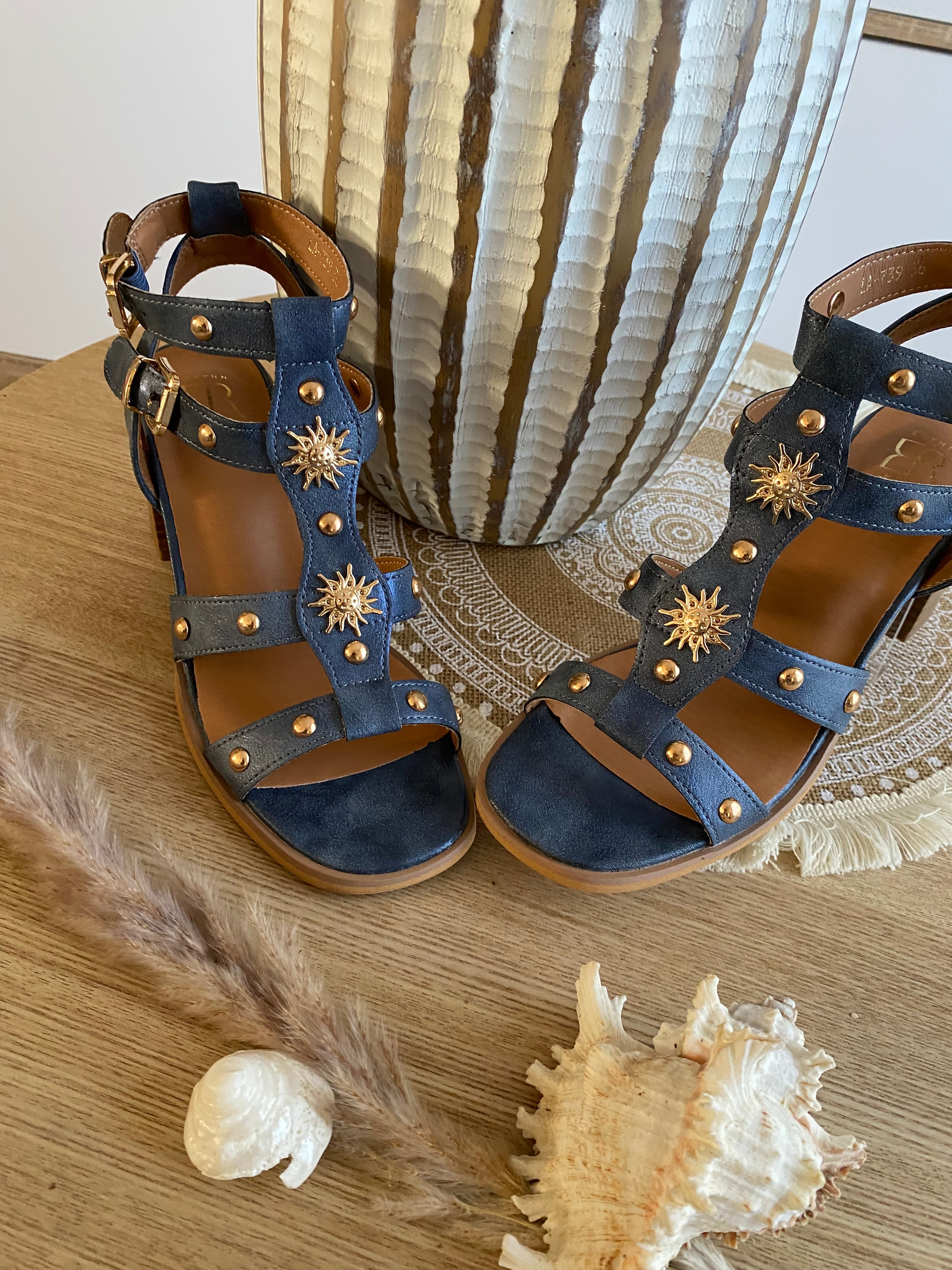 SANDALES A TALON BLEU JEAN ERYNN POINTURES 36/37/38/39/40/41