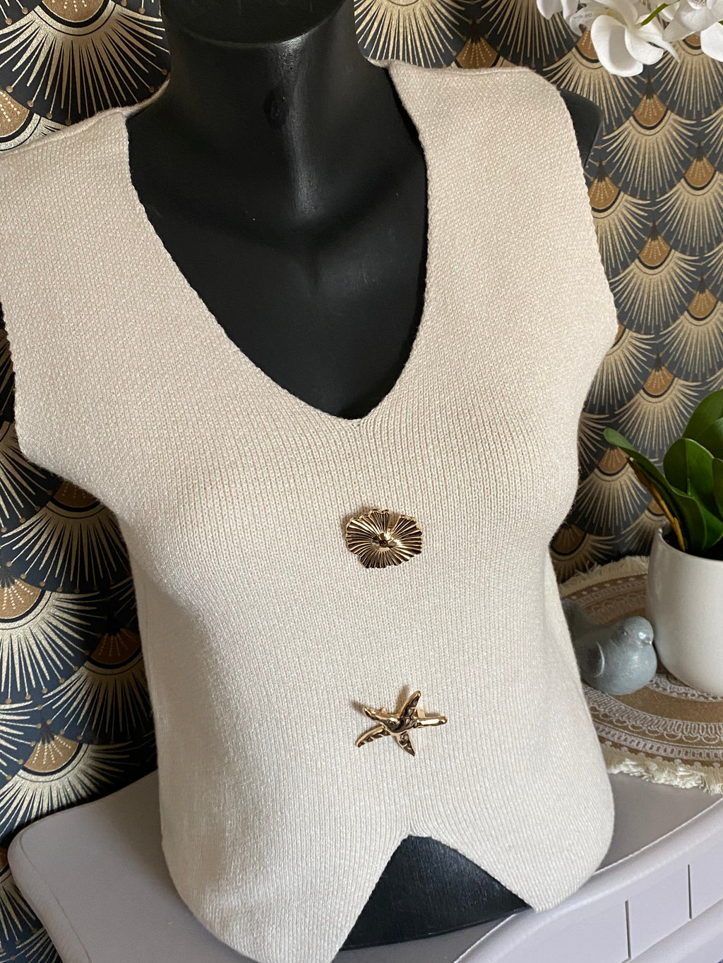 TOP  MAILLE VISCOSE ECRU TU36/42