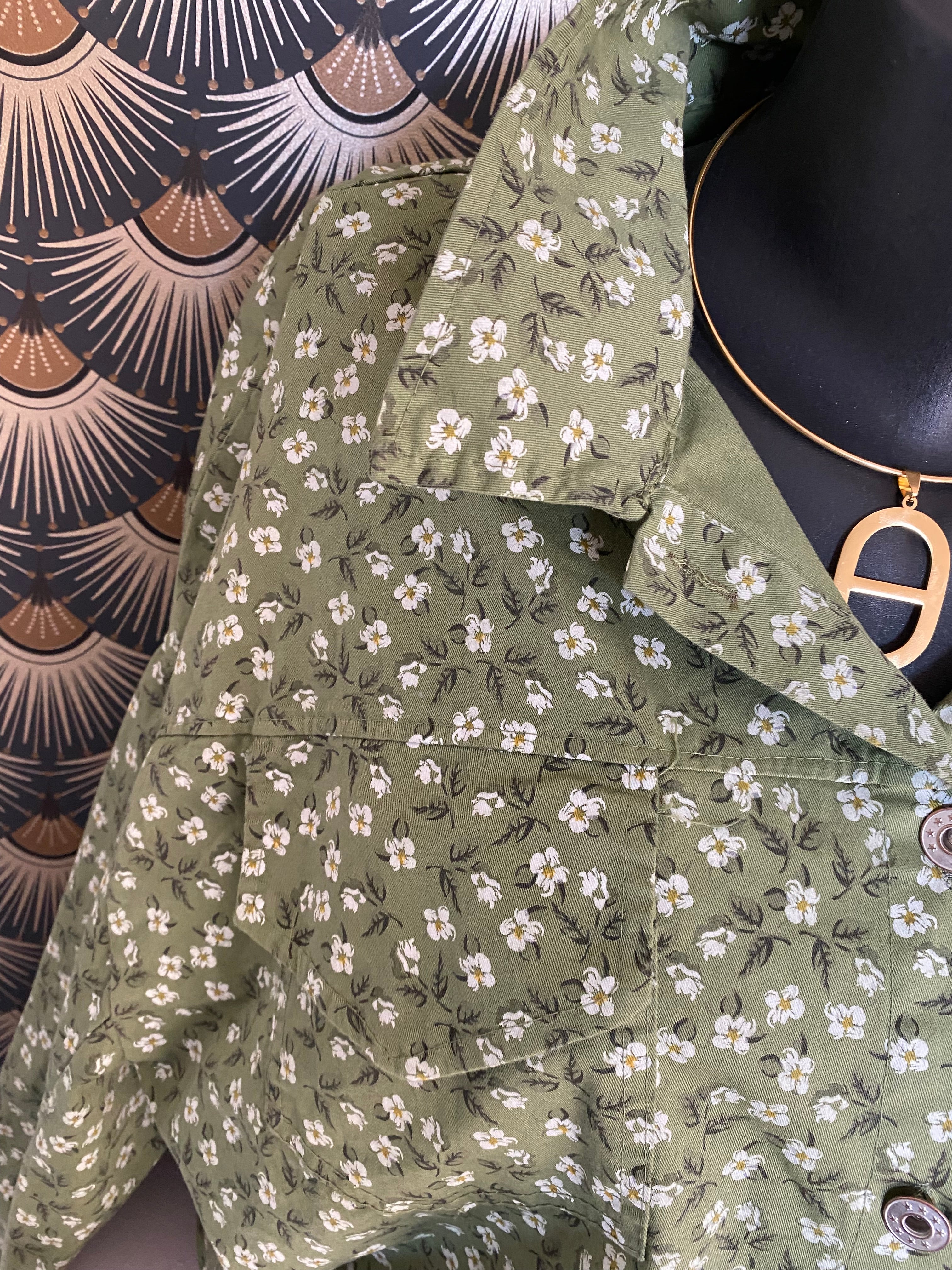 VESTE FLEURS CORINNE KAKI  TU 38/44 petit 46