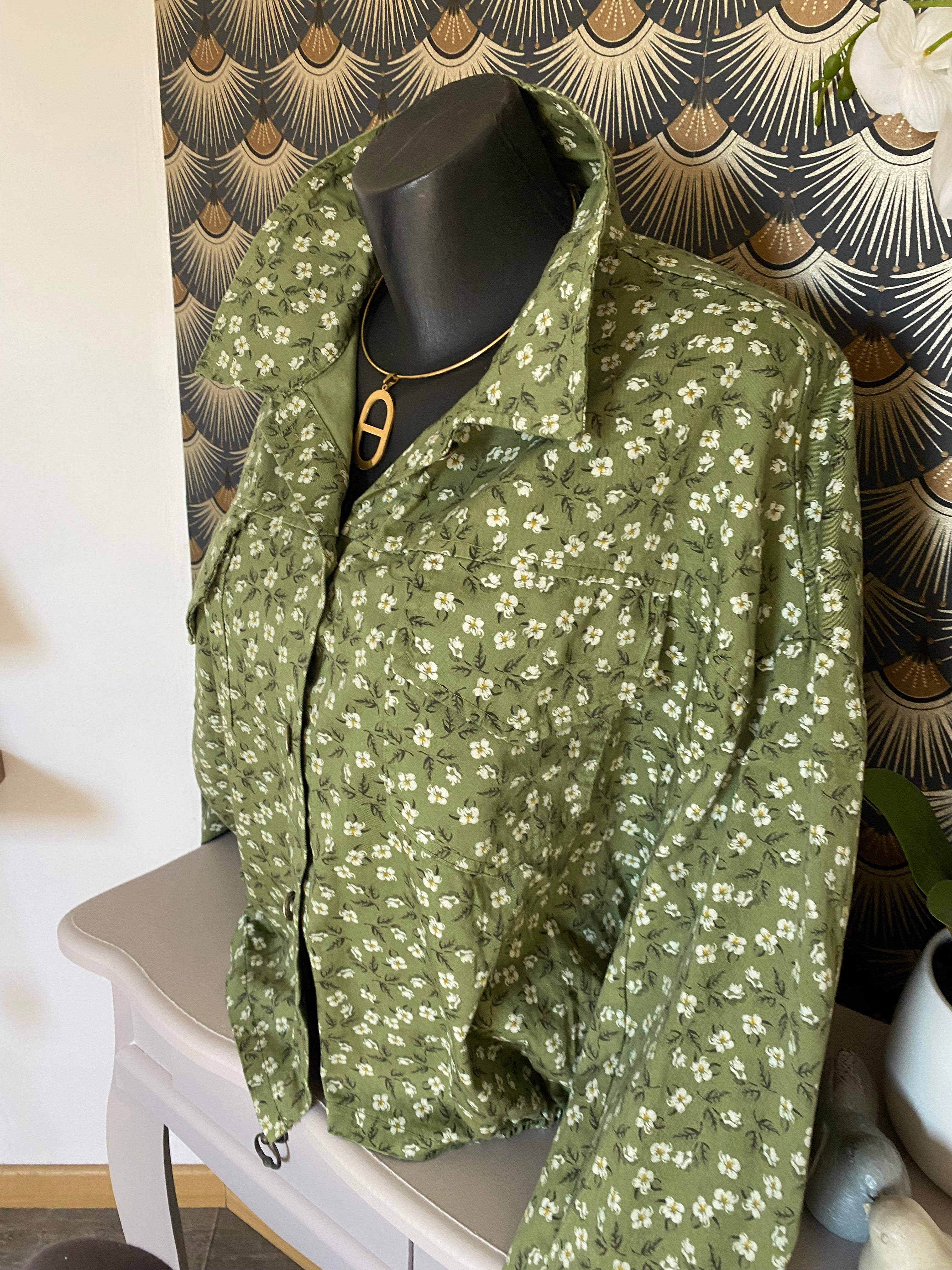 VESTE FLEURS CORINNE KAKI  TU 38/44 petit 46