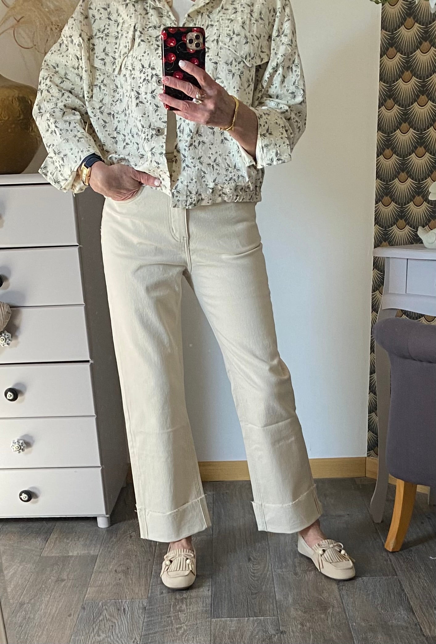 VESTE FLEURS CORINNE ECRU  TU 38/44 petit 46