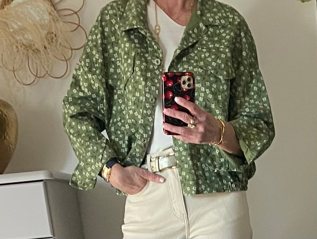 VESTE FLEURS CORINNE KAKI  TU 38/44 petit 46