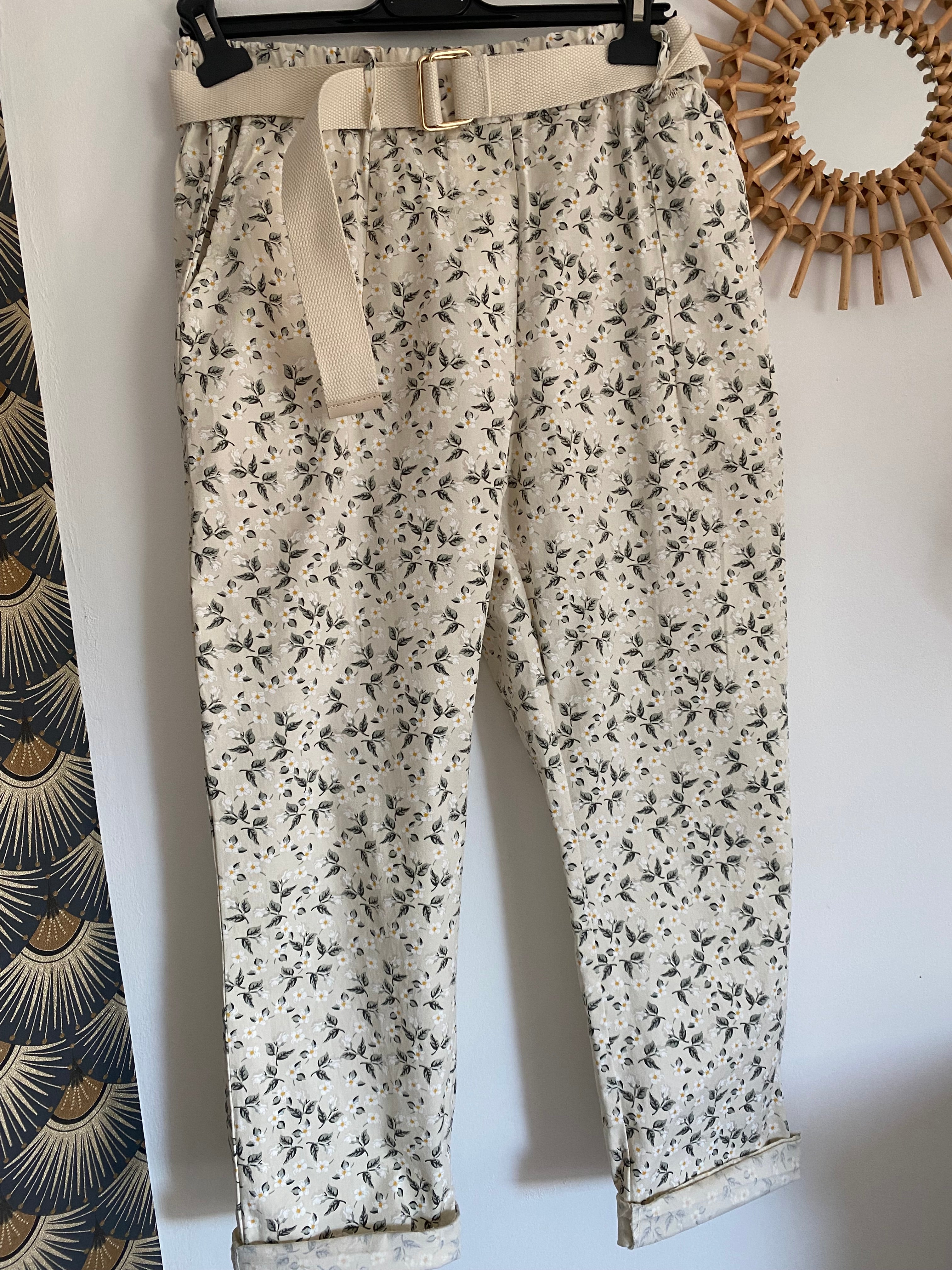PANTALON FLEURS CORINNE ECRU    TU 40/ 44