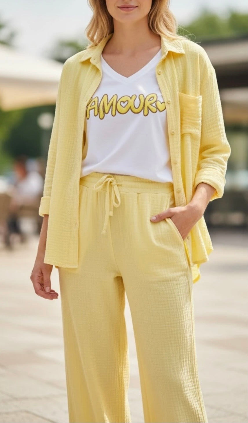 CHEMISE GAZ DE COTON JAUNE PALE   TU 40/48