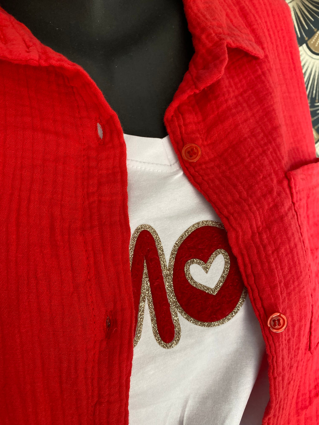 CHEMISE GAZ DE COTON ROUGE  TU 40/48