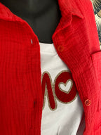 CHEMISE GAZ DE COTON ROUGE  TU 40/48