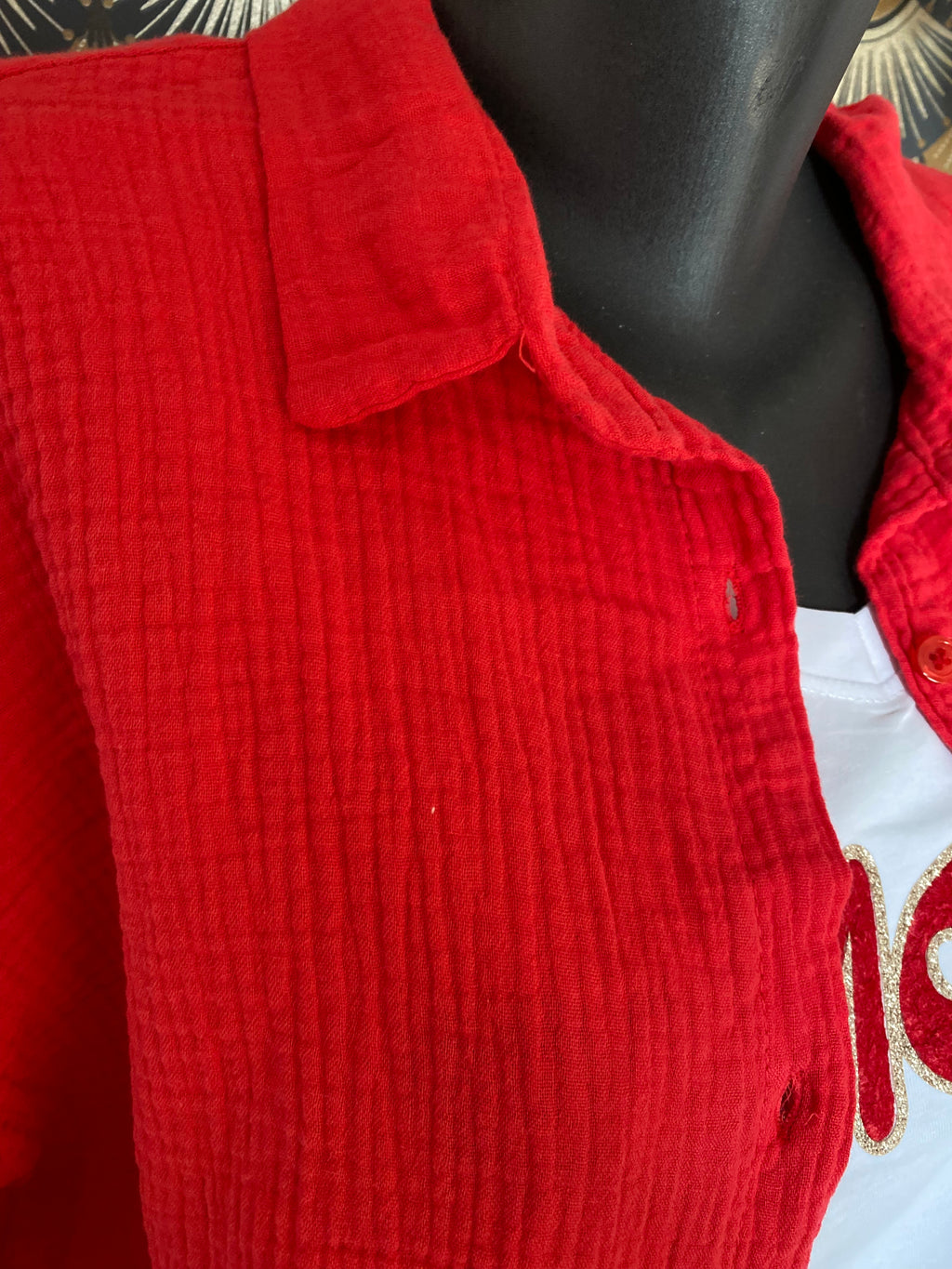 CHEMISE GAZ DE COTON ROUGE  TU 40/48