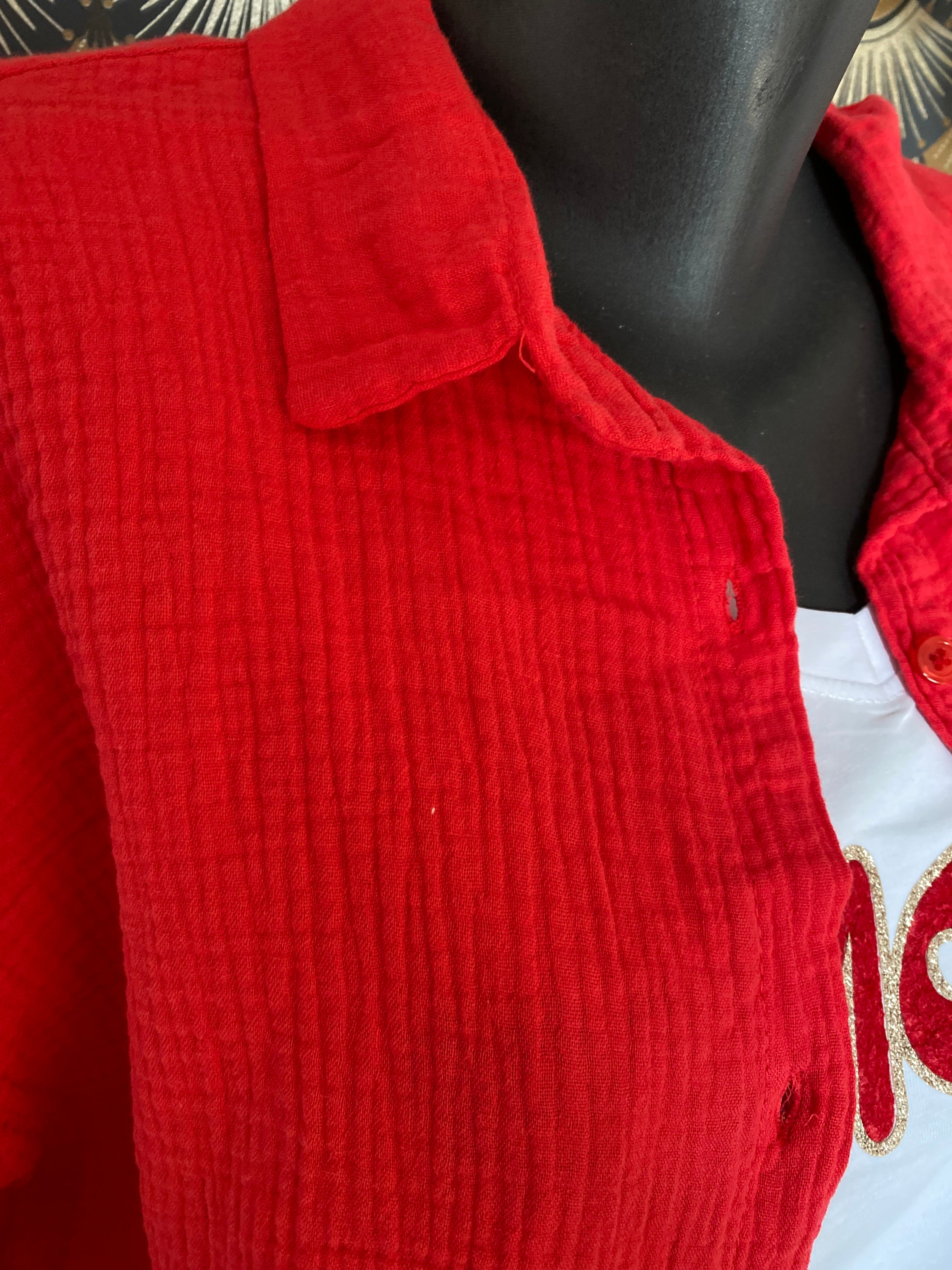 CHEMISE GAZ DE COTON ROUGE  TU 40/48