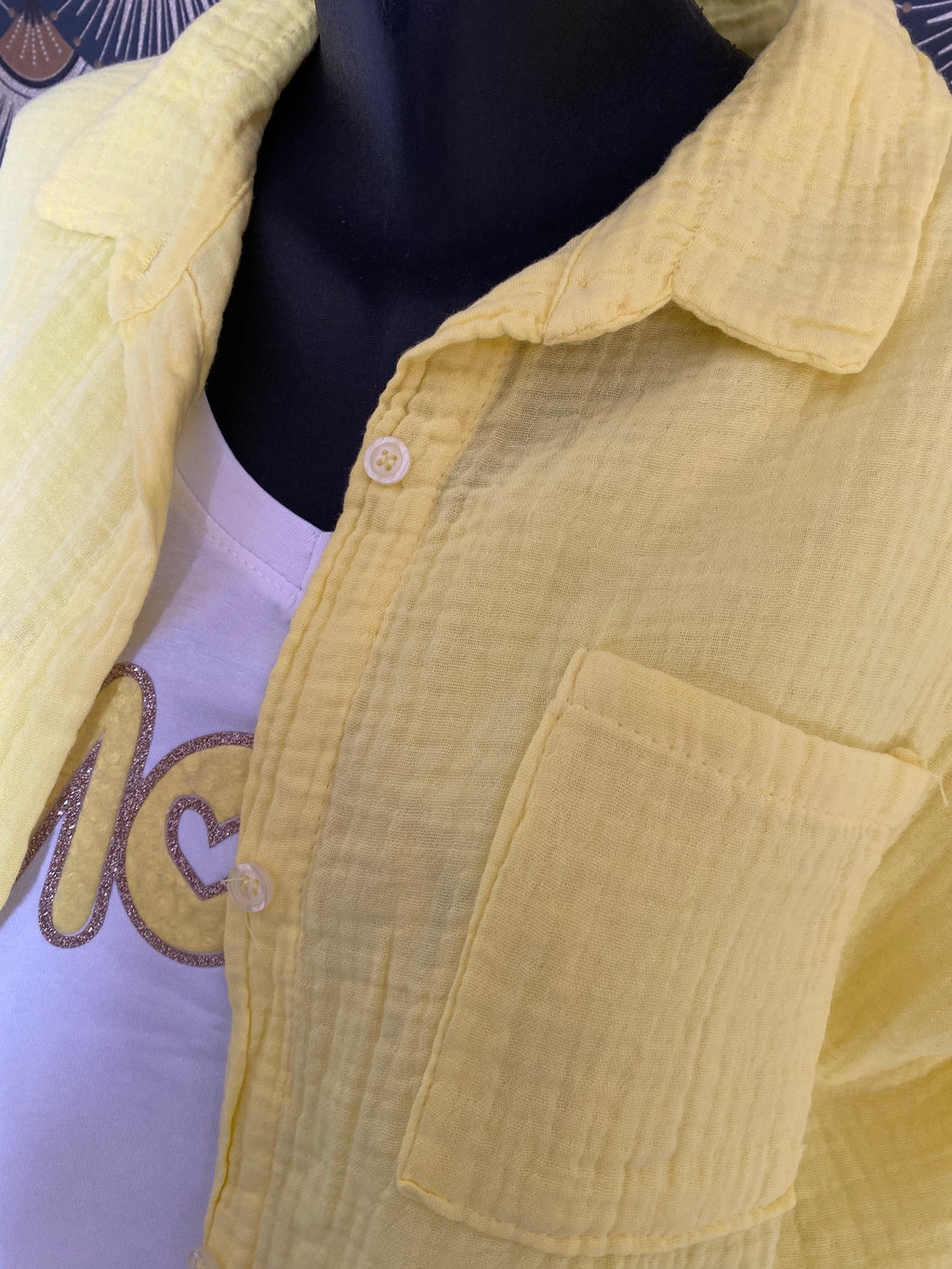 CHEMISE GAZ DE COTON JAUNE PALE   TU 40/48