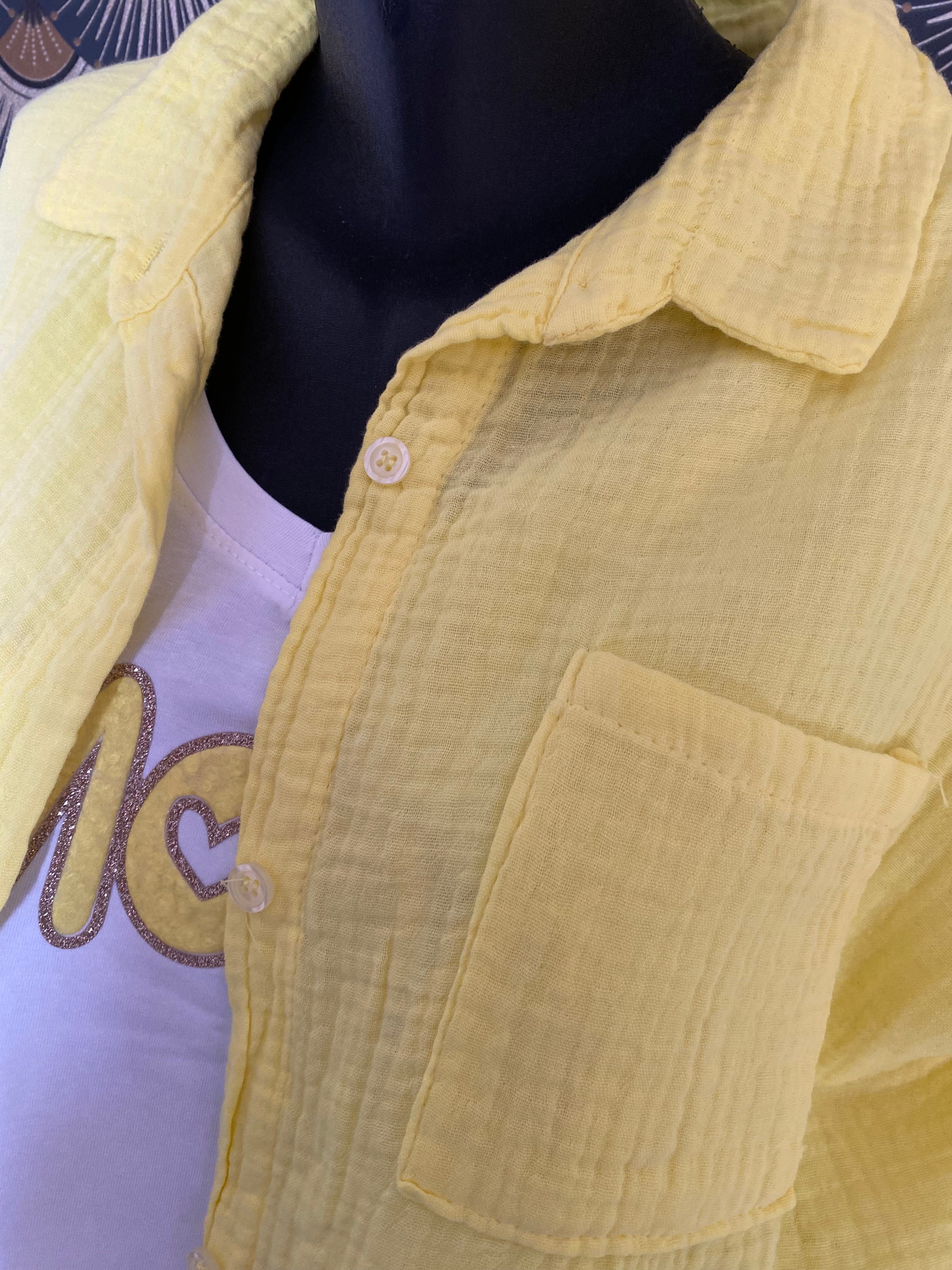 CHEMISE GAZ DE COTON JAUNE PALE   TU 40/48