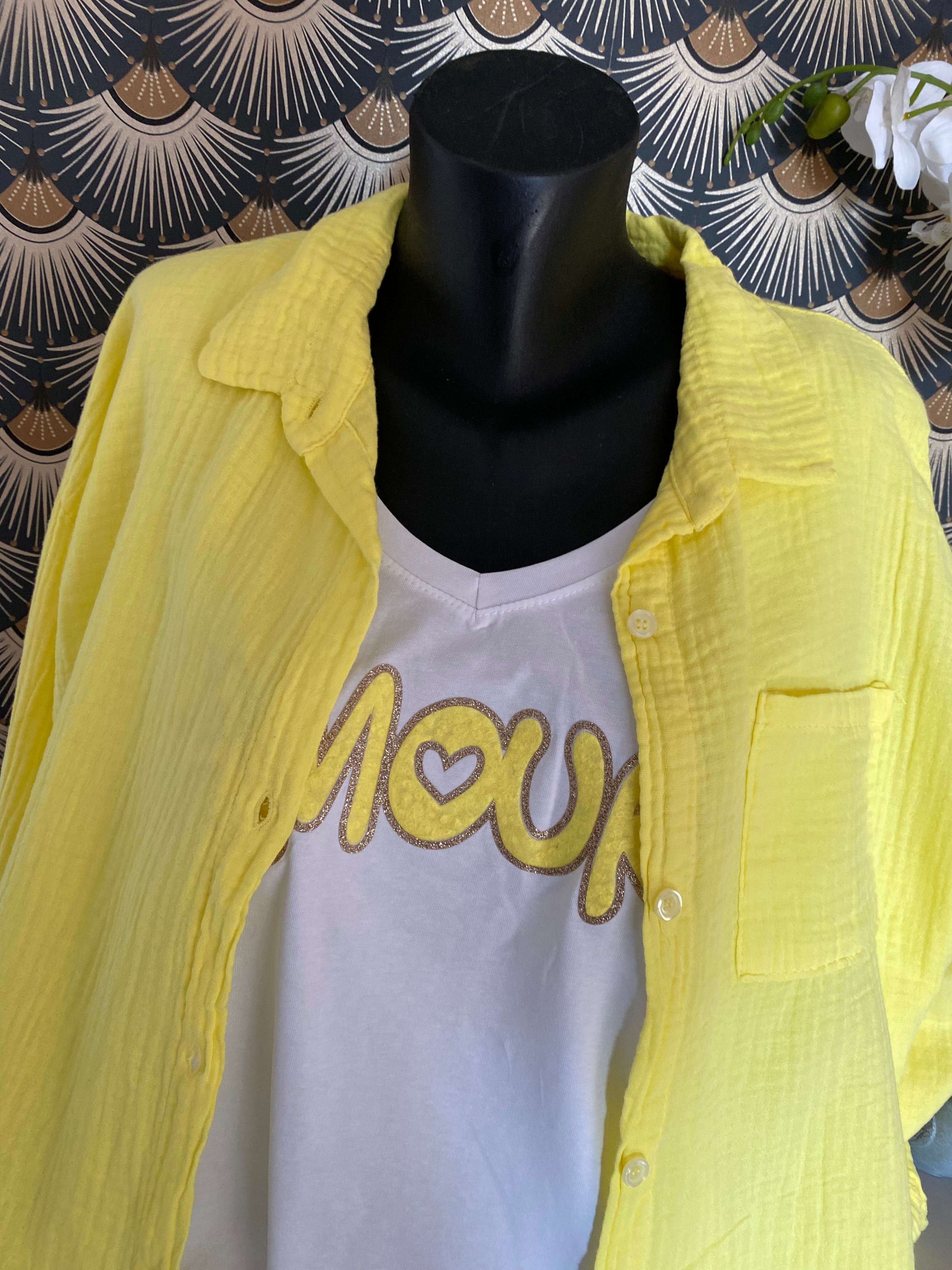 CHEMISE GAZ DE COTON JAUNE PALE   TU 40/48