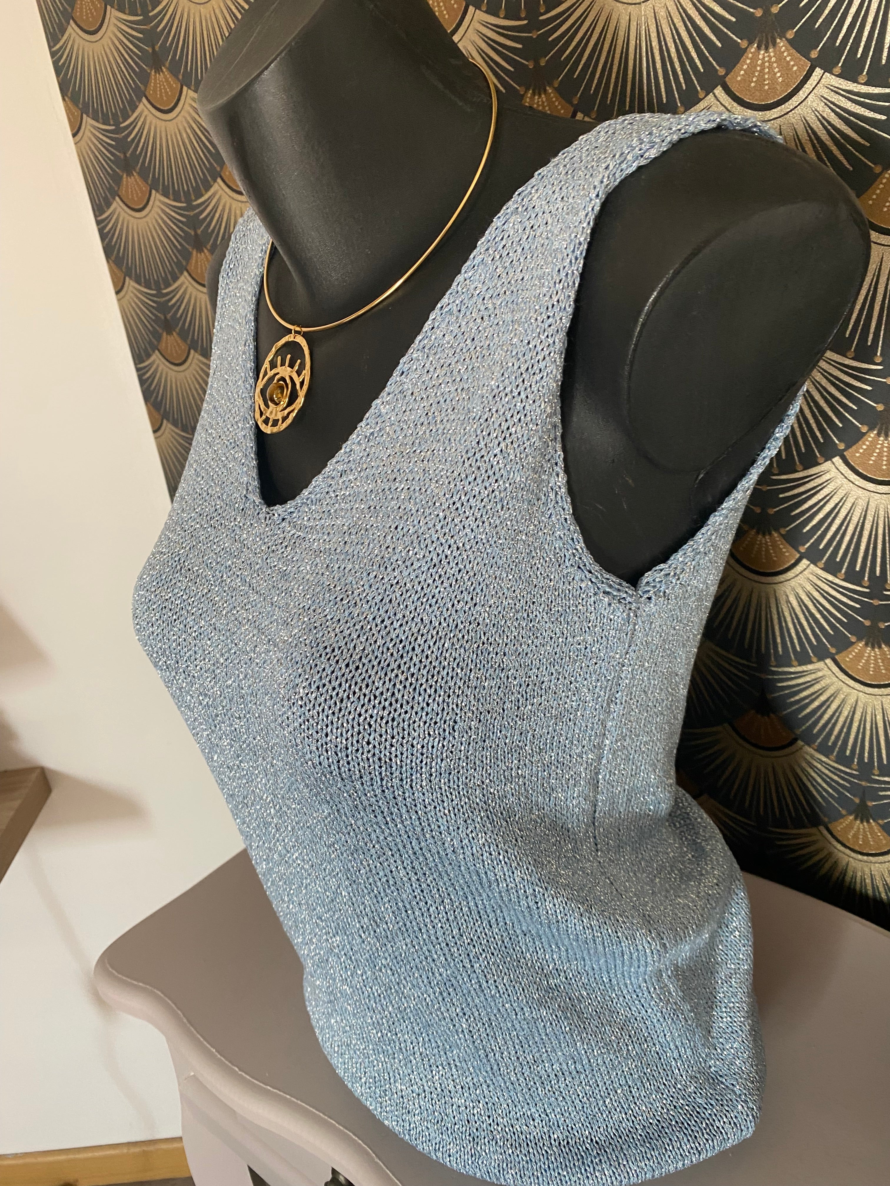 TOP BRETELLE IRISE BLEU  TU 34/40 petit 42