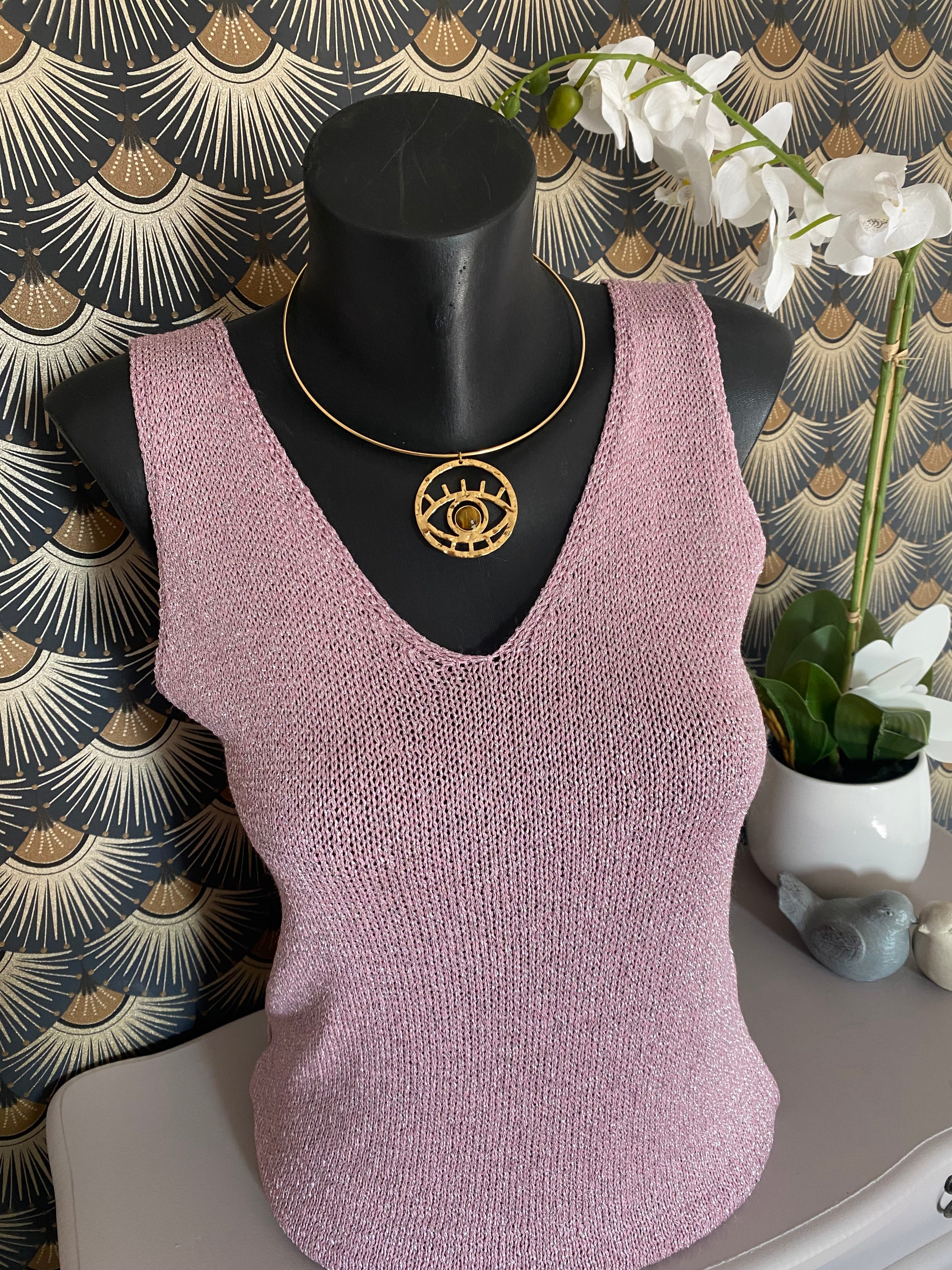 TOP BRETELLE IRISE ROSE  TU 34/40 petit 42