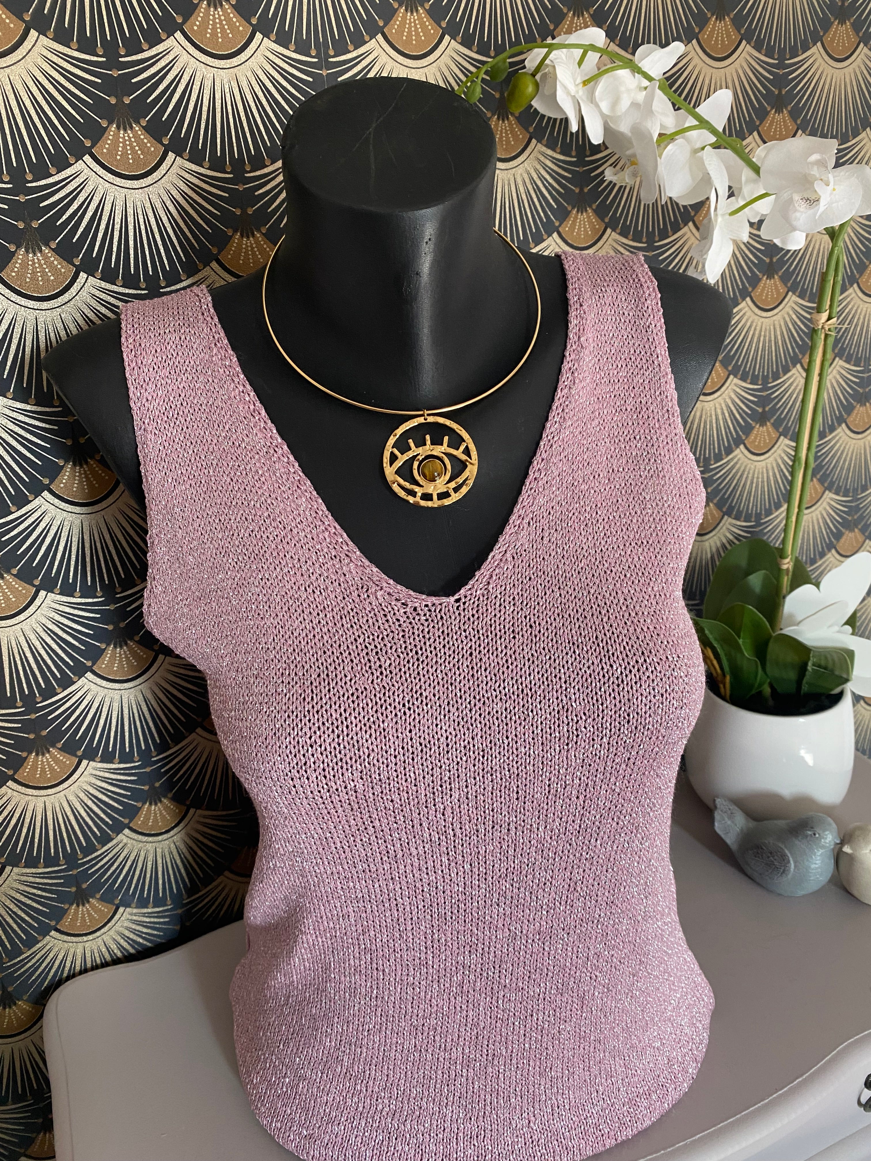 TOP BRETELLE IRISE ROSE  TU 34/40 petit 42