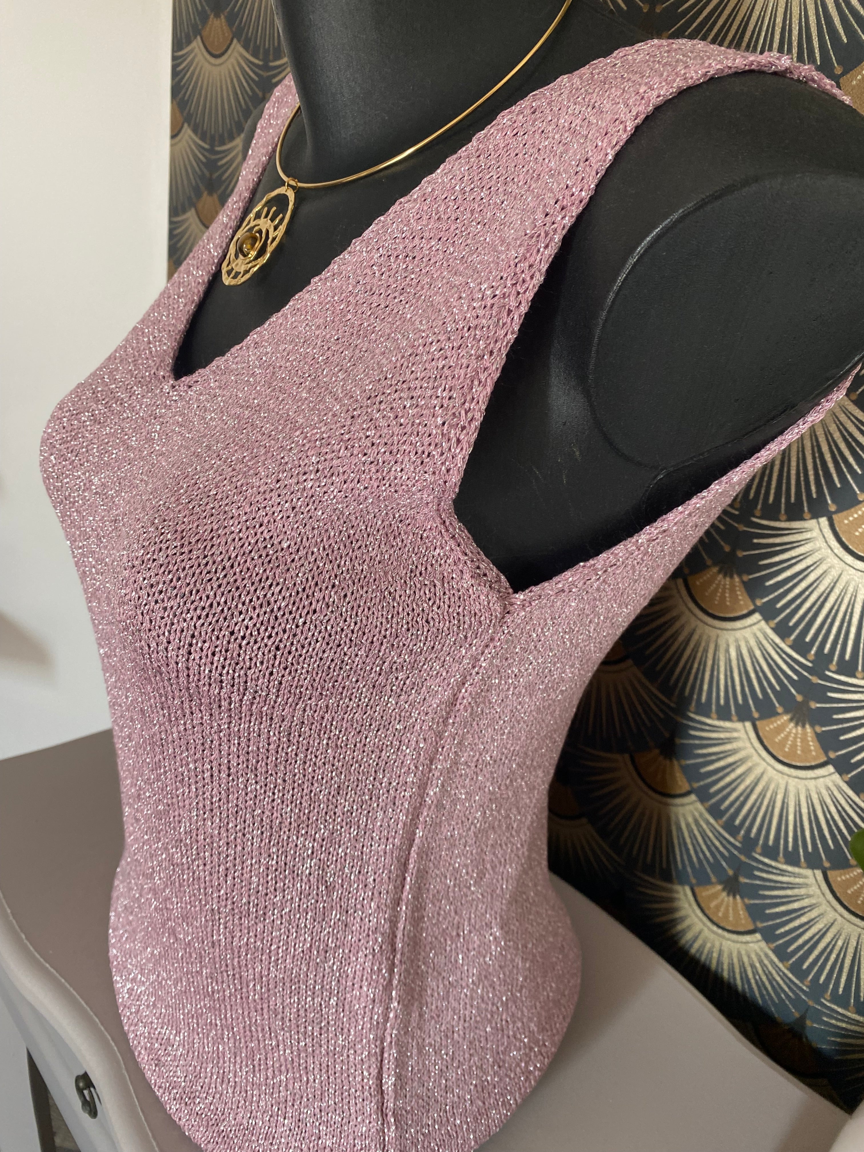 TOP BRETELLE IRISE ROSE  TU 34/40 petit 42