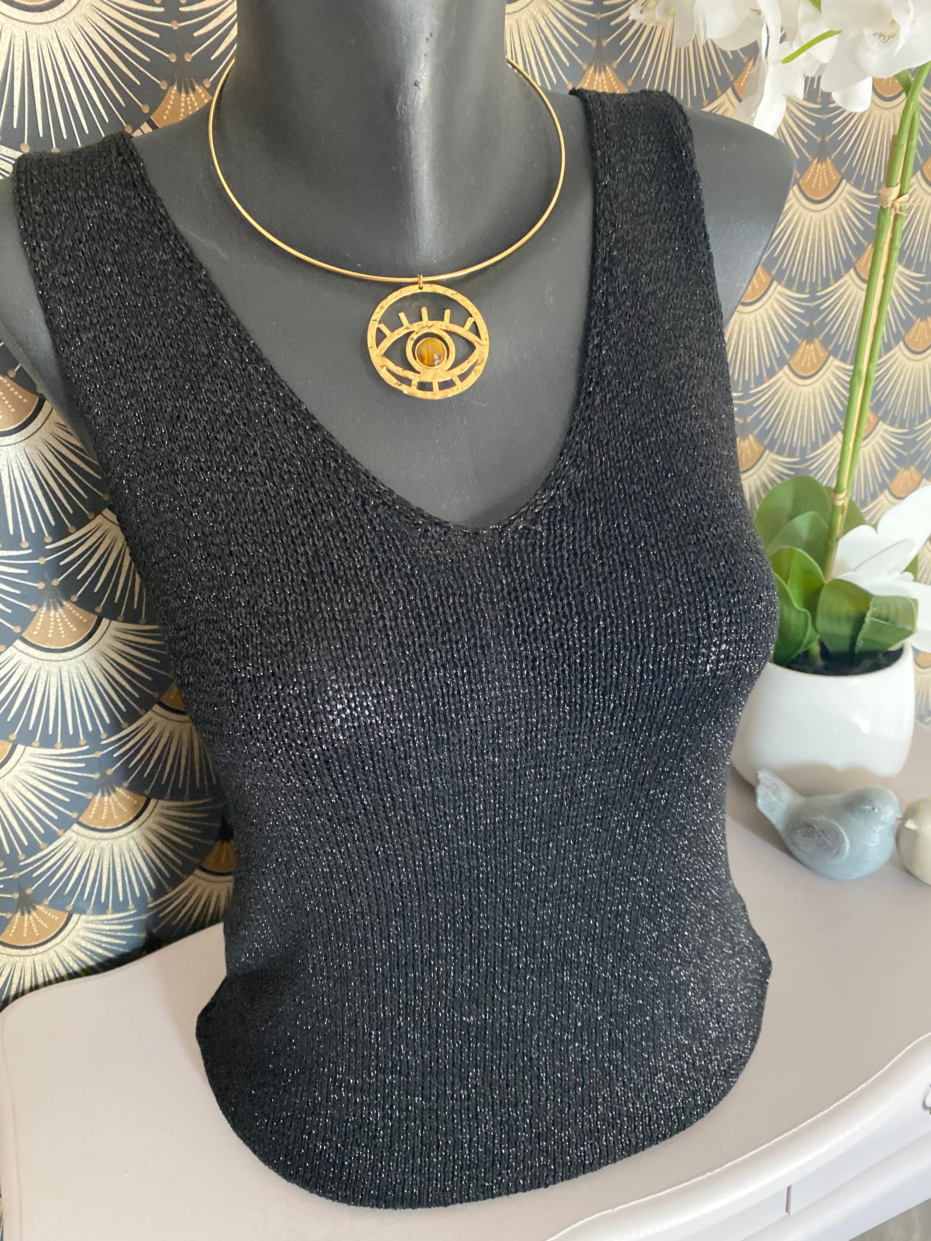TOP BRETELLE IRISE NOIR   TU 34/40 petit 42