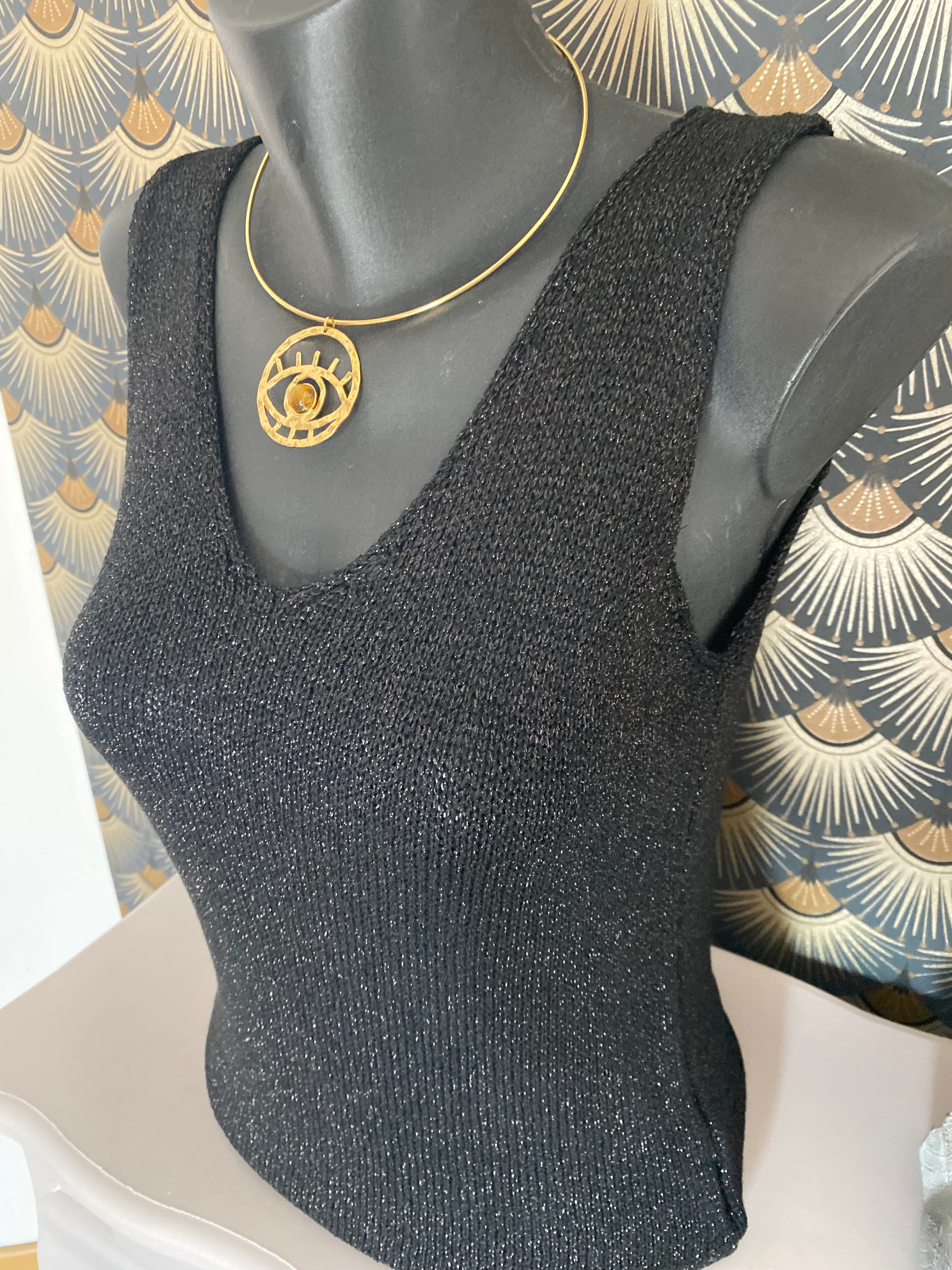 TOP BRETELLE IRISE NOIR   TU 34/40 petit 42