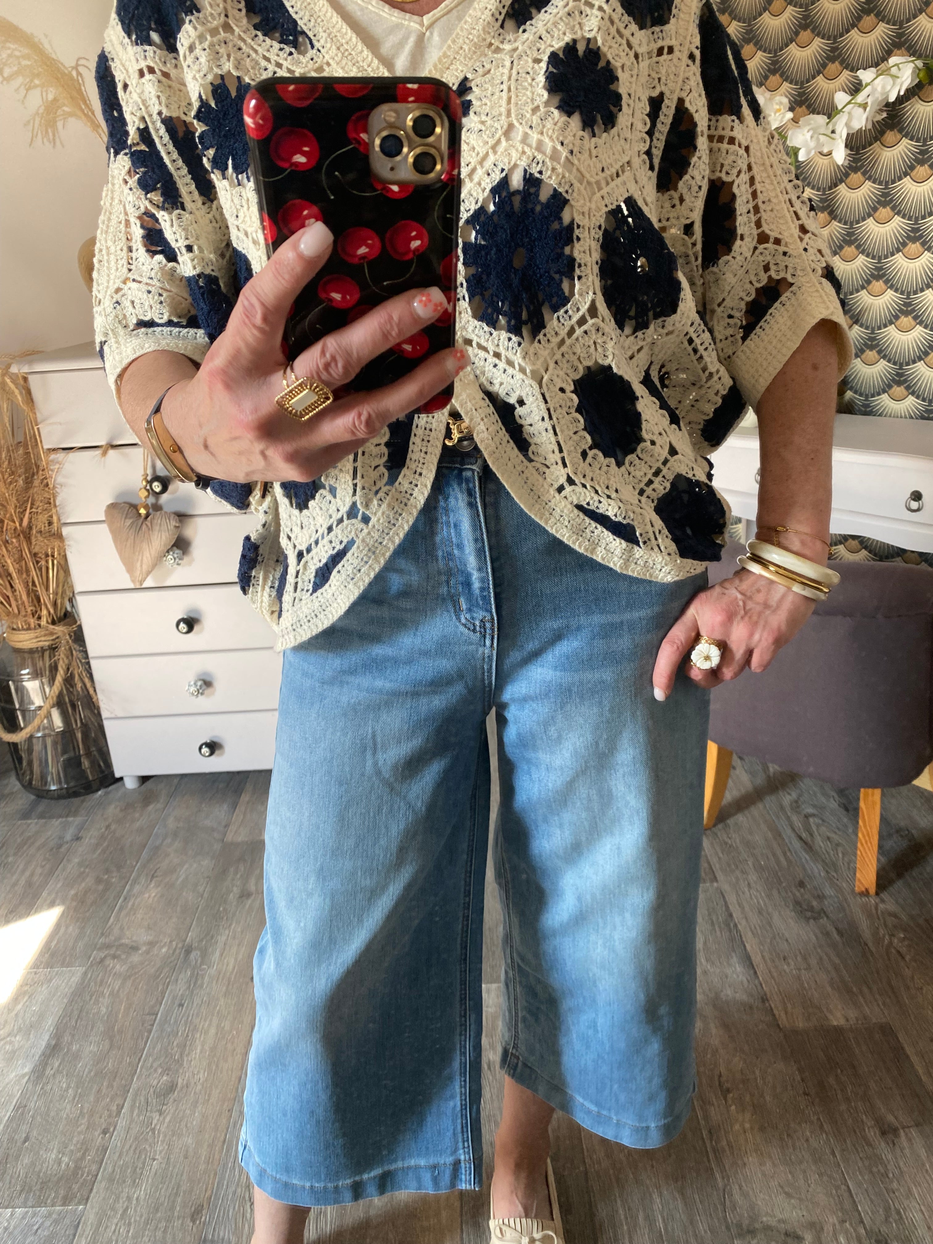 GILET CROCHET 1 BLEU MARINE  TU36/44