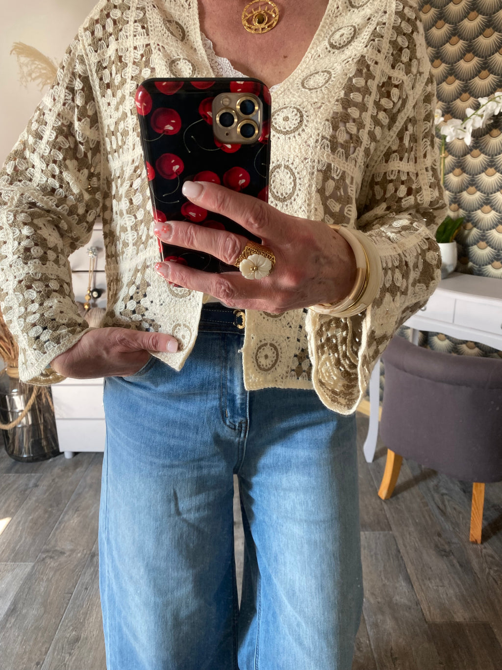 GILET CROCHET TAUPE  TU 36/ 44
