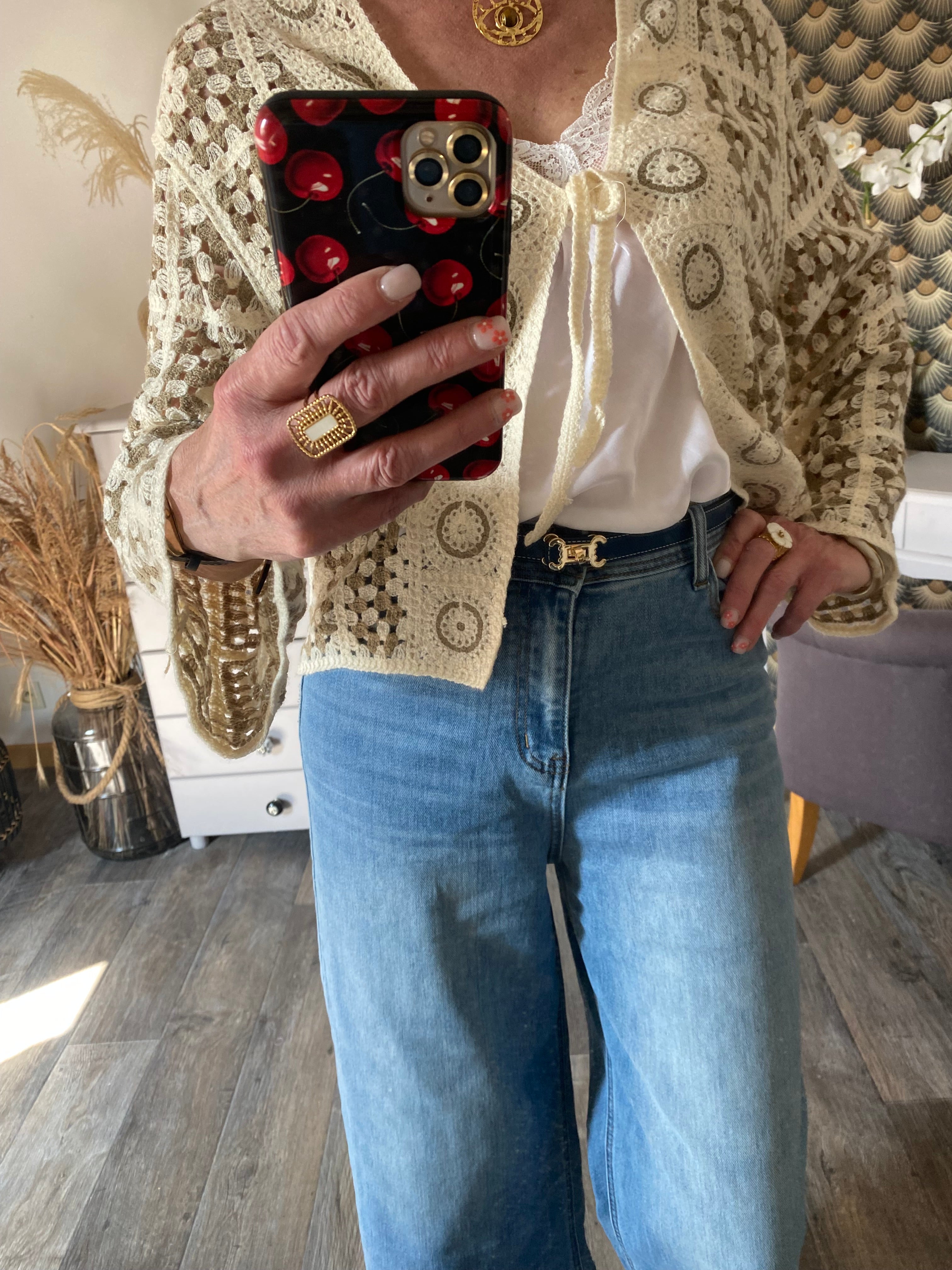 GILET CROCHET TAUPE  TU 36/ 44