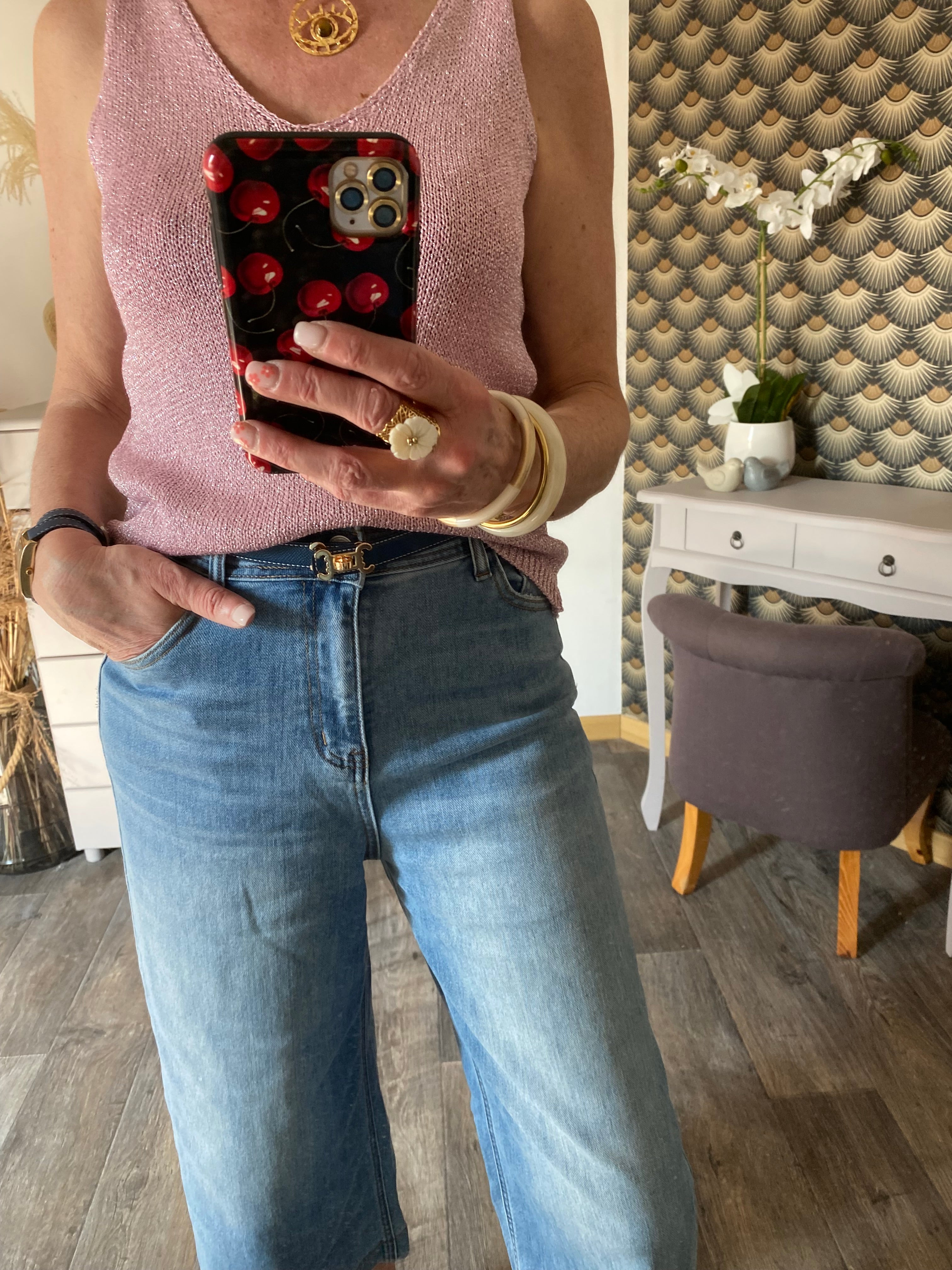 TOP BRETELLE IRISE ROSE  TU 34/40 petit 42
