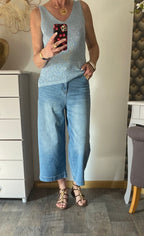 TOP BRETELLE IRISE BLEU  TU 34/40 petit 42