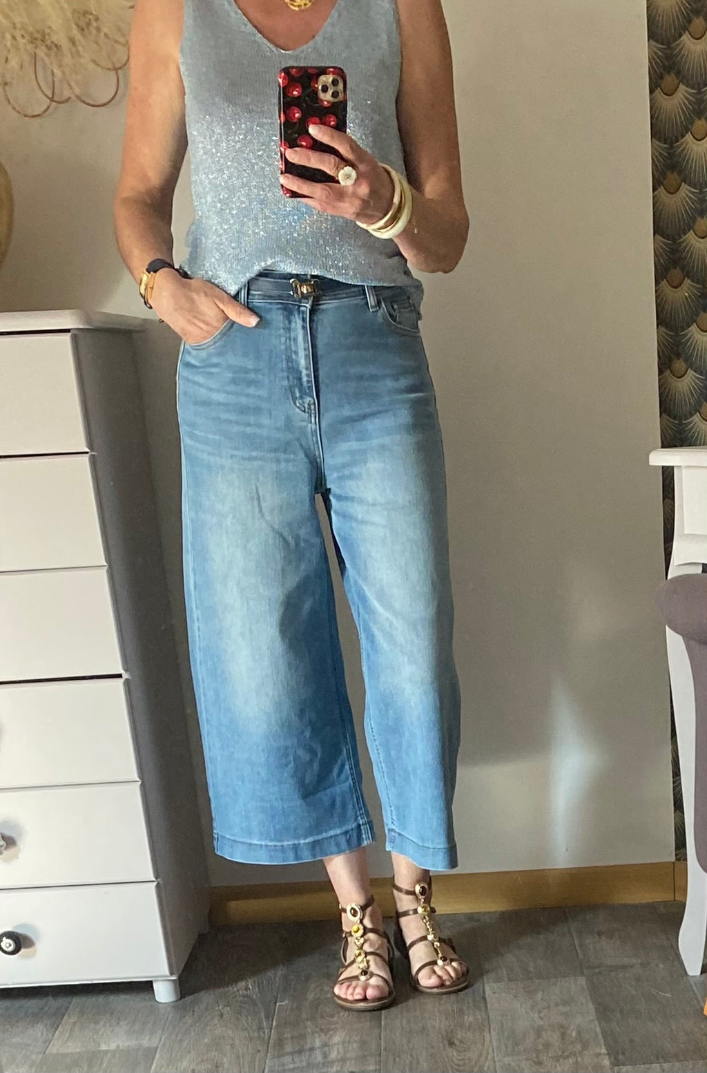 TOP BRETELLE IRISE BLEU  TU 34/40 petit 42