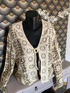 GILET CROCHET TAUPE  TU 36/ 44