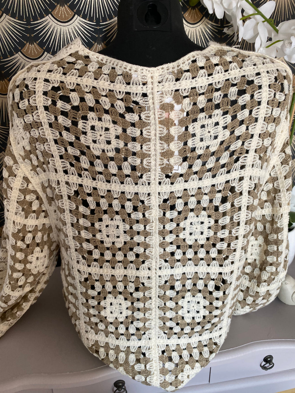 GILET CROCHET TAUPE  TU 36/ 44