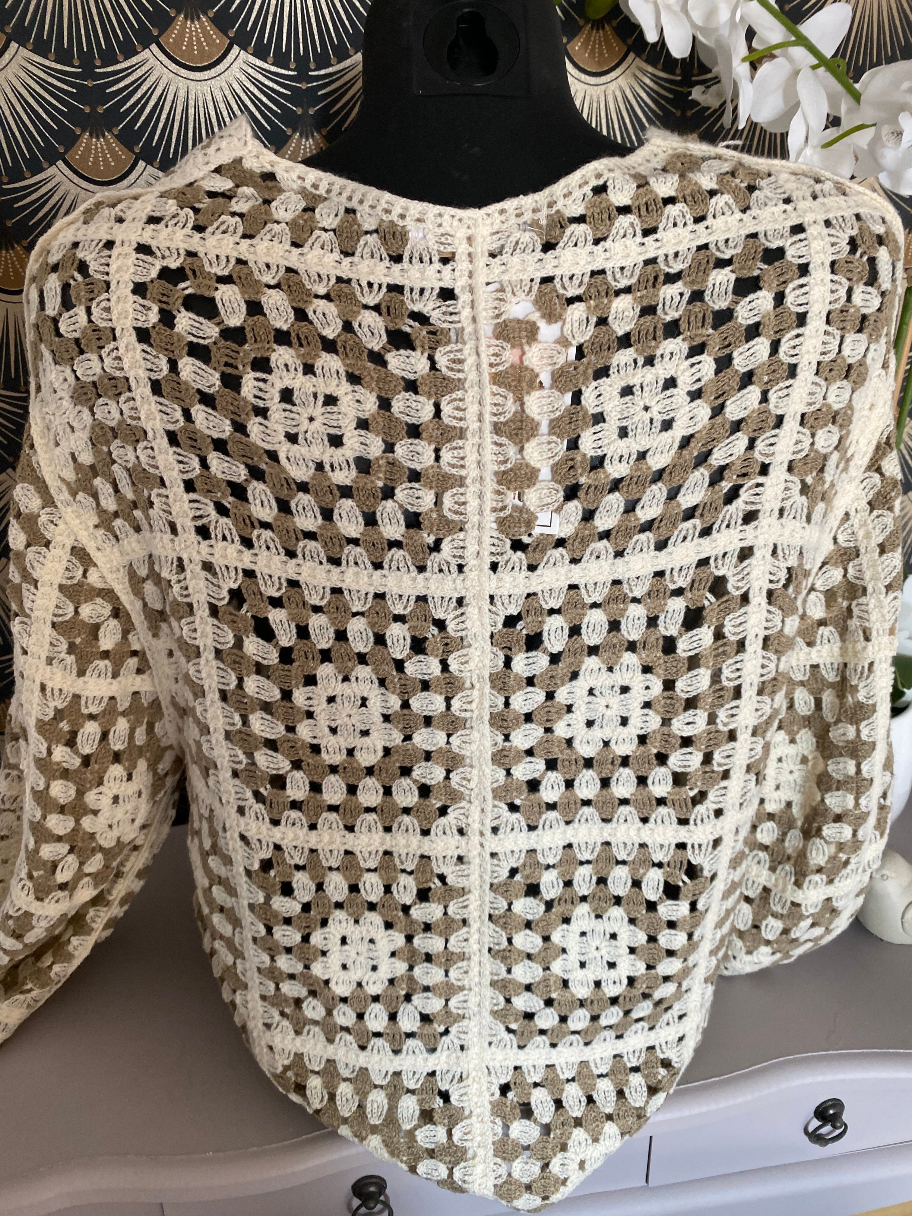 GILET CROCHET TAUPE  TU 36/ 44