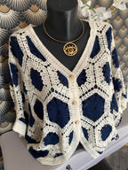 GILET CROCHET 1 BLEU MARINE  TU36/44