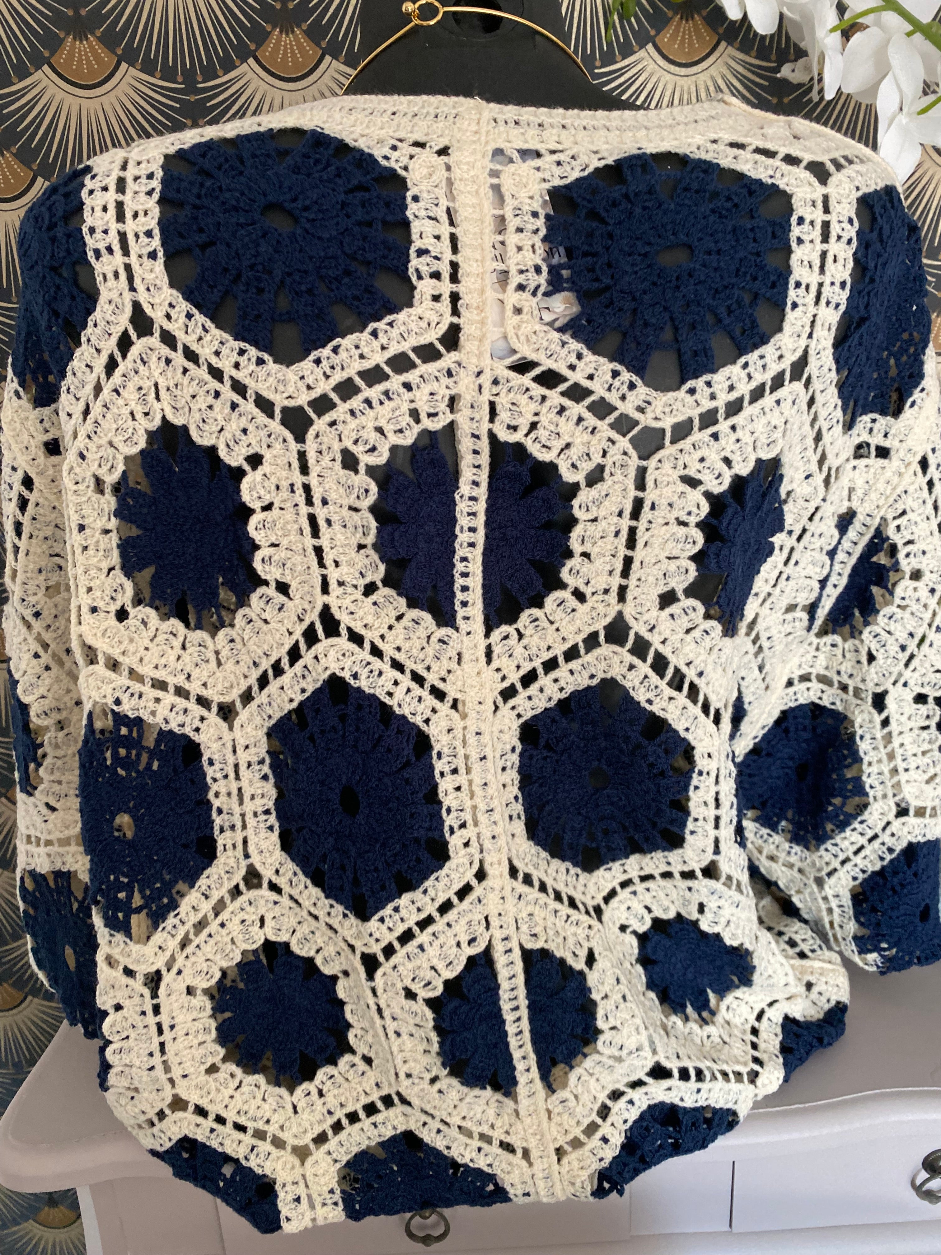 GILET CROCHET 1 BLEU MARINE  TU36/44