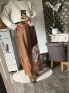 JUPE SATIN DENTELLE CAMEL    TU 38/44