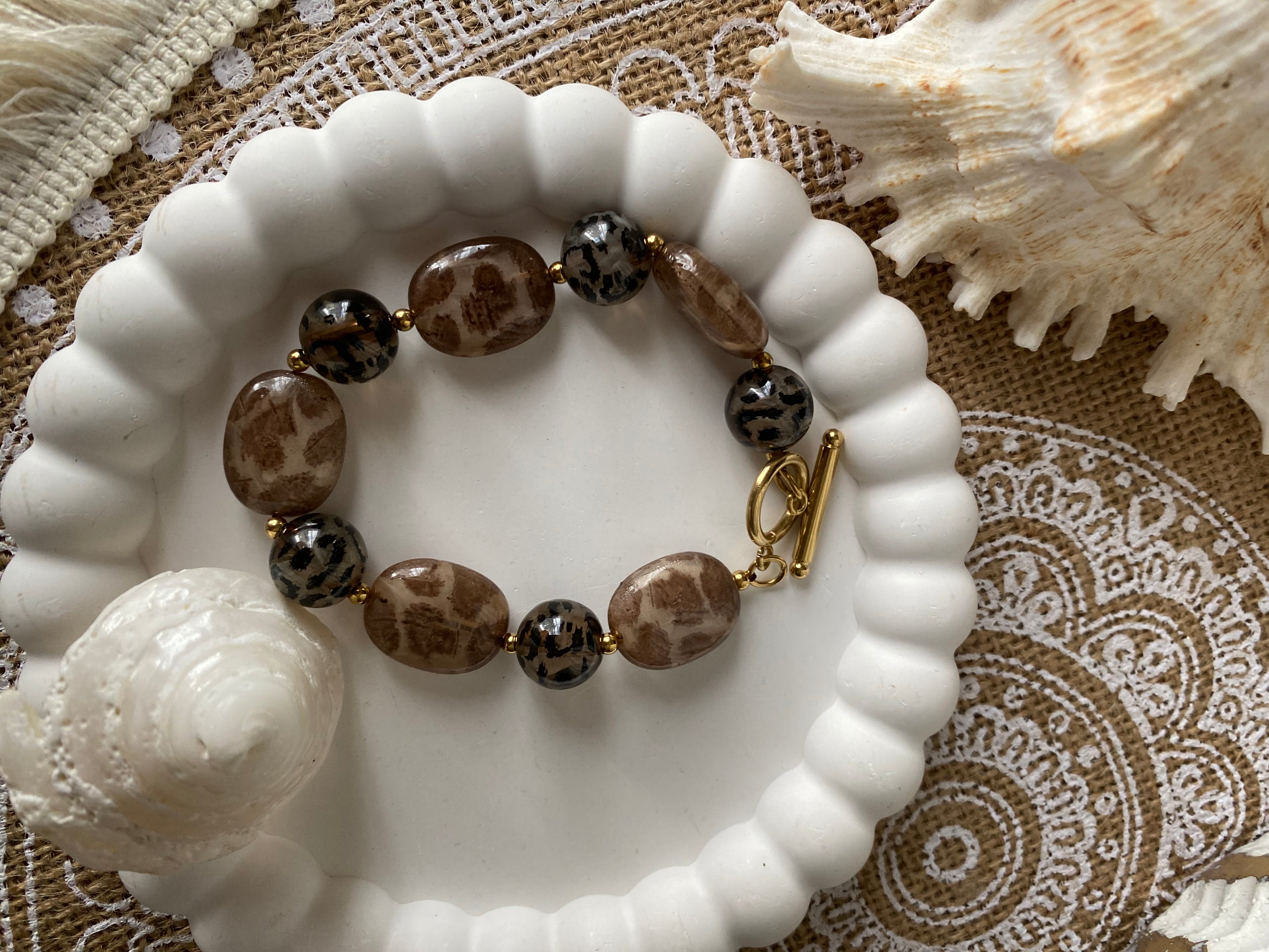 BRACELET LEOPARD  ACIER INOXYDABLE ET RESINE
