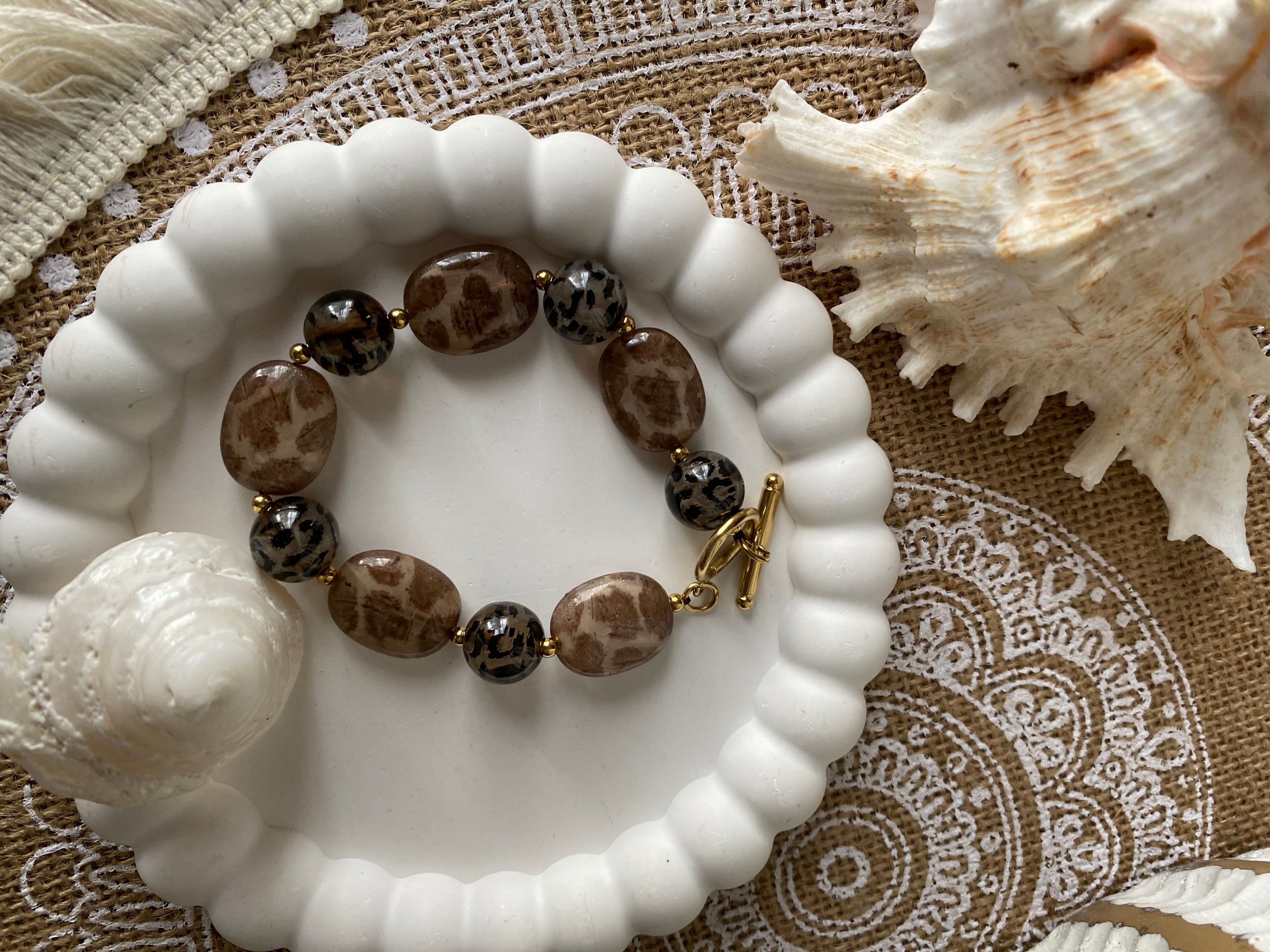 BRACELET LEOPARD  ACIER INOXYDABLE ET RESINE