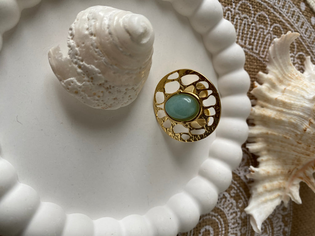 BAGUE BEACH ACIER INOXYDABLE VERT D'EAU