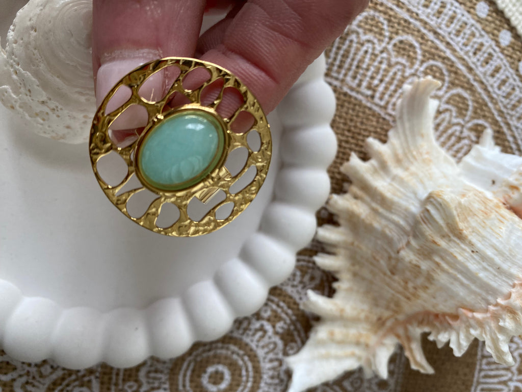 BAGUE BEACH ACIER INOXYDABLE VERT D'EAU