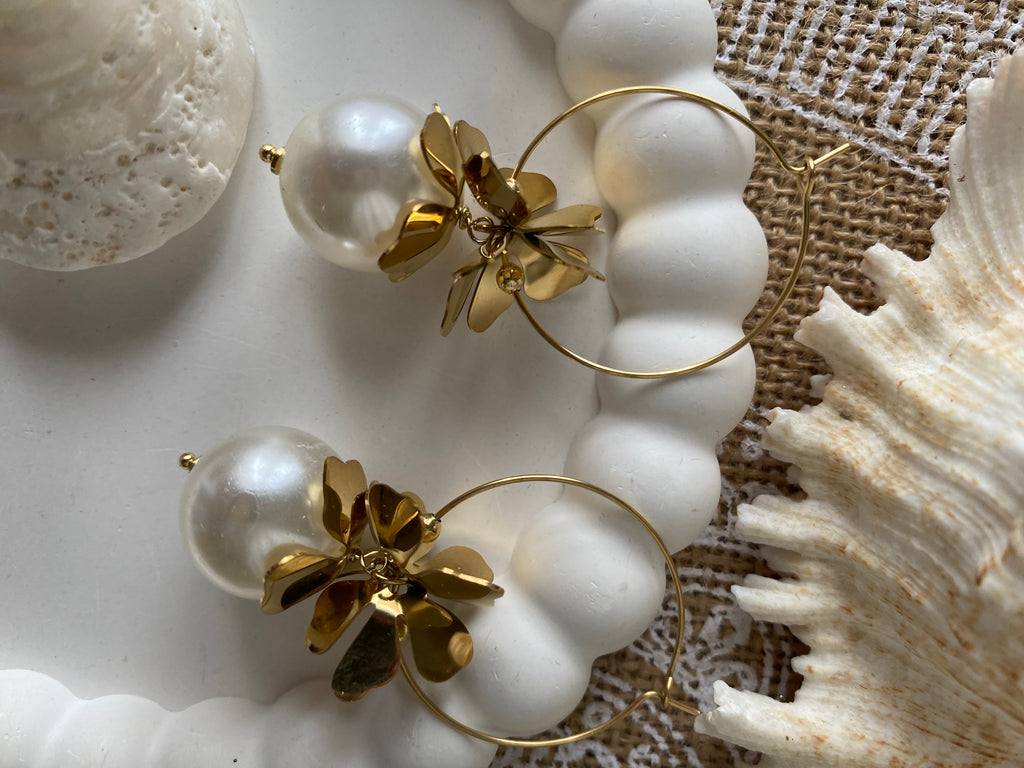 BOUCLES D'OREILLES CREOLE GROSSE PERLE   ACIER INOXYDABLE