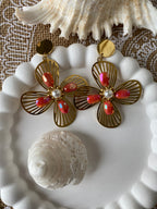 BOUCLES D'OREILLES FLEURS CORAIL  ACIER INOXYDABLE