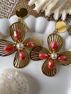 BOUCLES D'OREILLES FLEURS CORAIL  ACIER INOXYDABLE